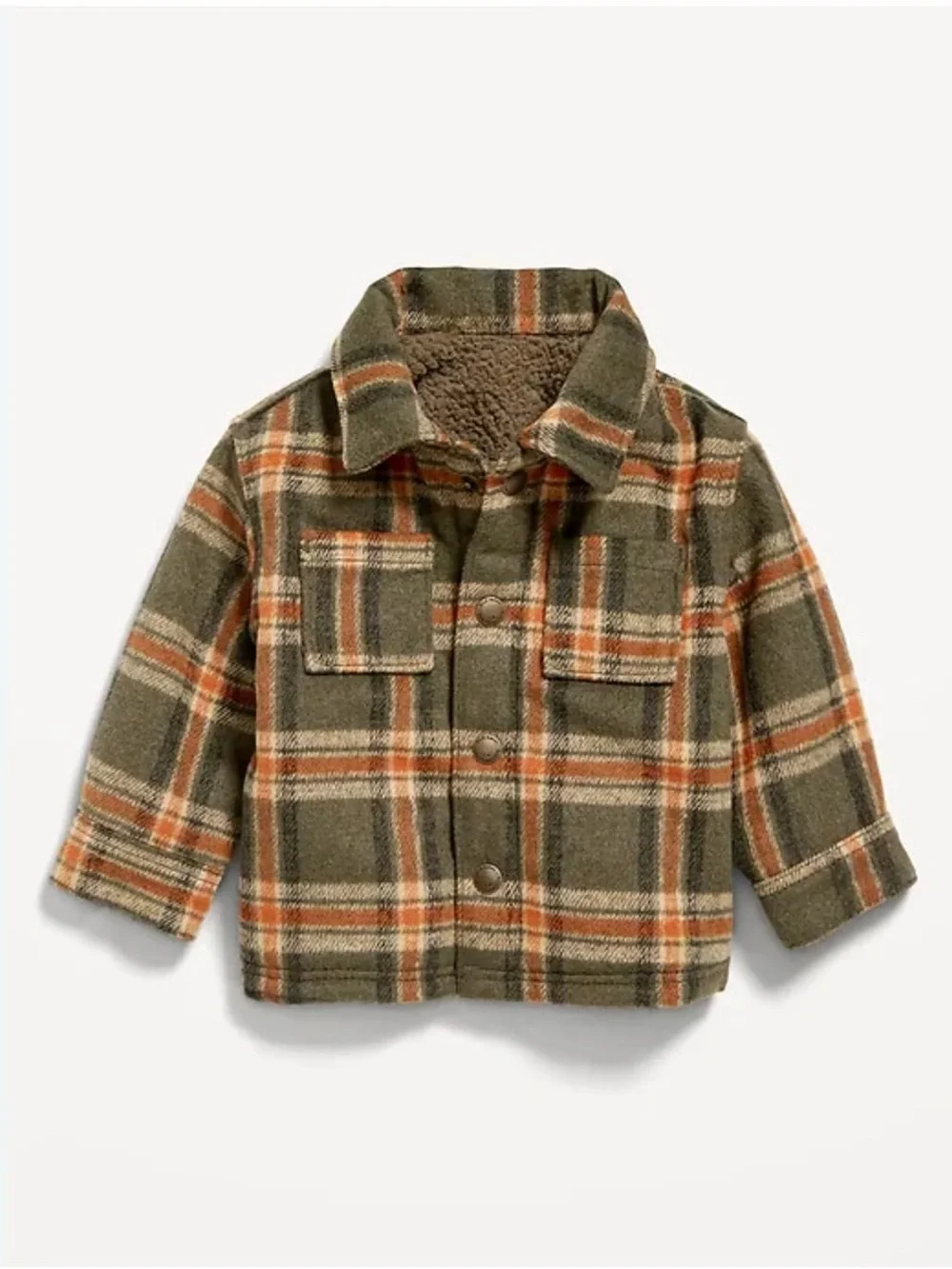 Old Navy Unisex Sherpa-Lined Plaid Shacket Toddler 3t Orange Green Fall